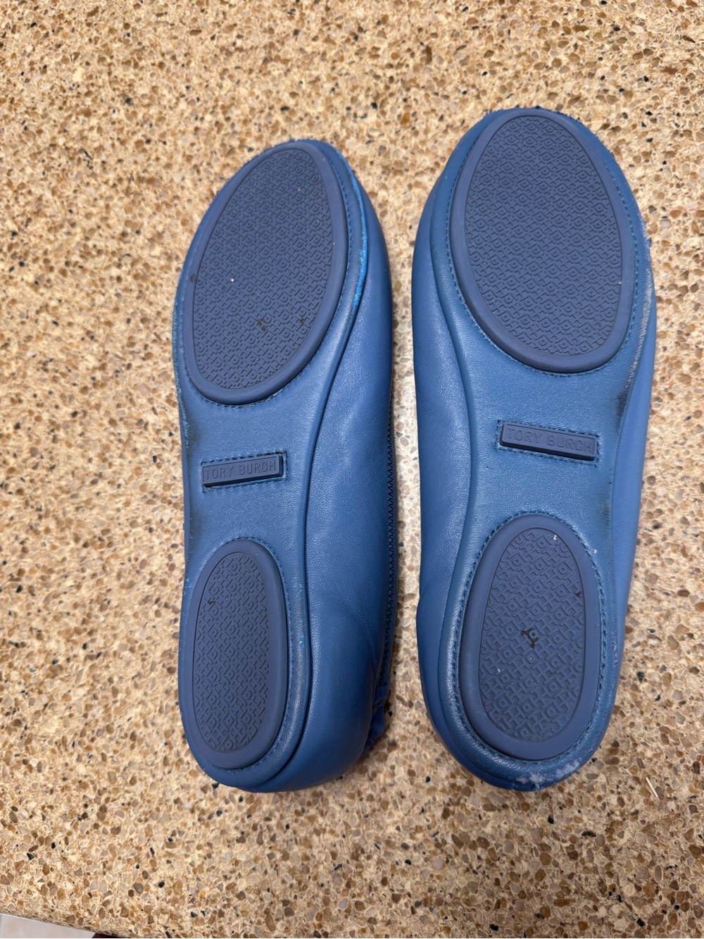 Tory Burch Blue Leather Logo Ballet Flats - Picture 11 of 16